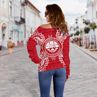 Federated States Of Micronesia Polynesian Shoulder Sweater Map Red White - Polynesian Pride