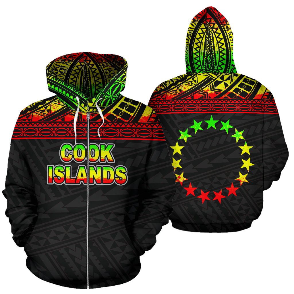 Cook Islands Polynesian Zip up Hoodie Horizontal Reggae Unisex Reggae - Polynesian Pride