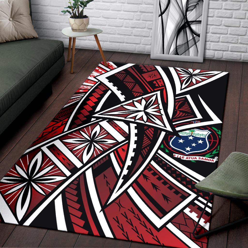 Samoa Area Rug - Tribal Flower Special Pattern Red Color Red - Polynesian Pride