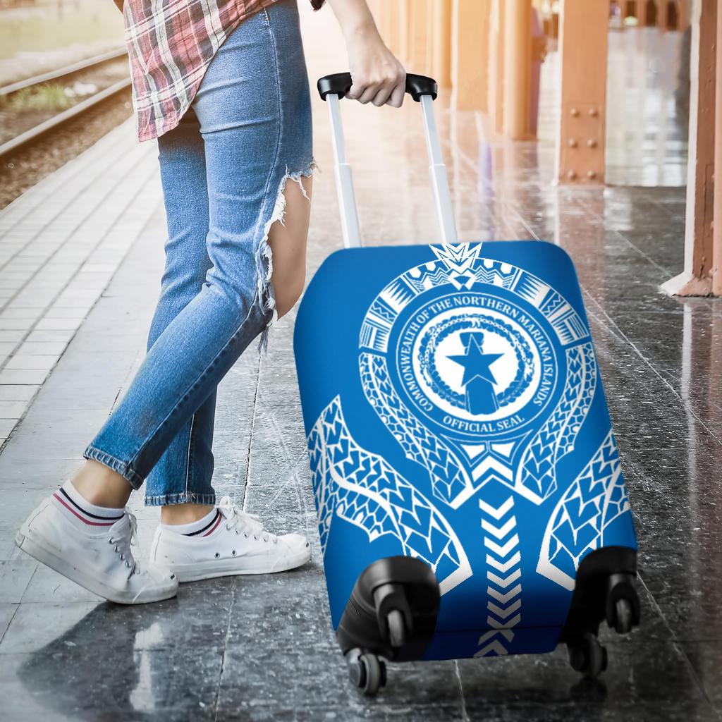 Northern Mariana Islands Luggage Cover - Micronesian Tribal Blue - Polynesian Pride