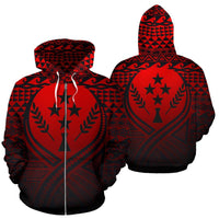 Kosrae All Over Zip up Hoodie Lift up Red Unisex Red - Polynesian Pride