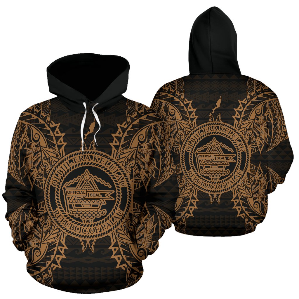 Palau Polynesian ll Over Hoodie Map Gold Unisex Gold - Polynesian Pride