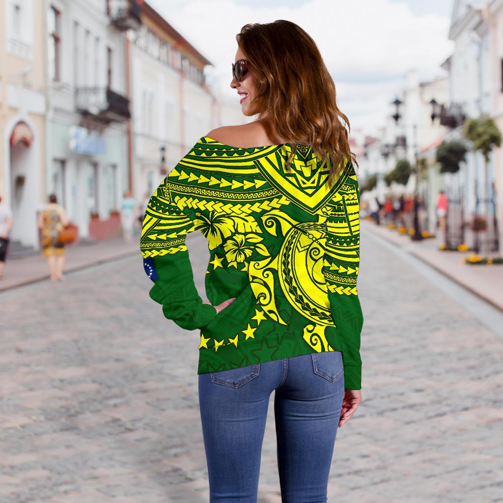 Cook Islands Polynesian Women's Off Shoulder Sweater - Polynesian Turtle - Polynesian Pride