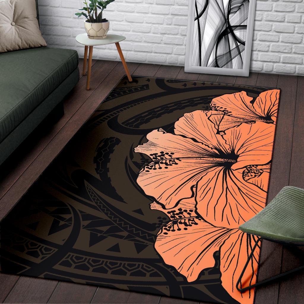 Royal Hibiscus Polynesian Tribal Area Rug Orange AH - Polynesian Pride