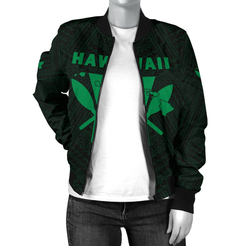 Hawaii Kanaka Polynesian Women's Bomber Jacket Green - Polynesian Pride