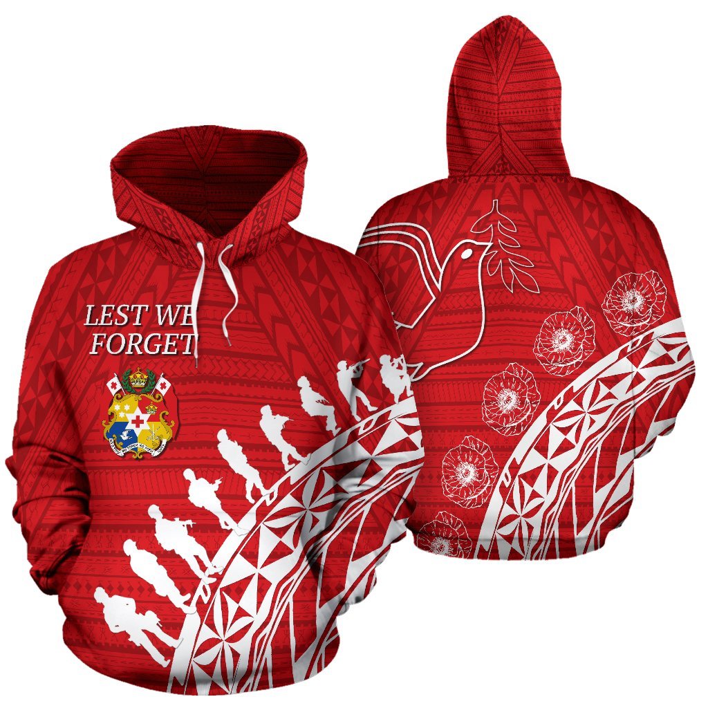 Tonga Hoodie Tonga Coat of Arms ANZAC Lest We Forget Unisex Red - Polynesian Pride