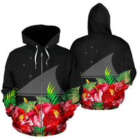 Tokelau Polynesian Zip Hoodie Black Hibiscus Unisex Black - Polynesian Pride