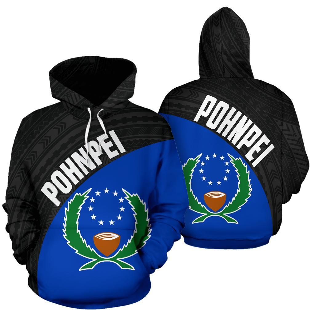 Pohnpei Polynesian All Over Hoodie Pohnpei Flag Wave Style Unisex Black - Polynesian Pride