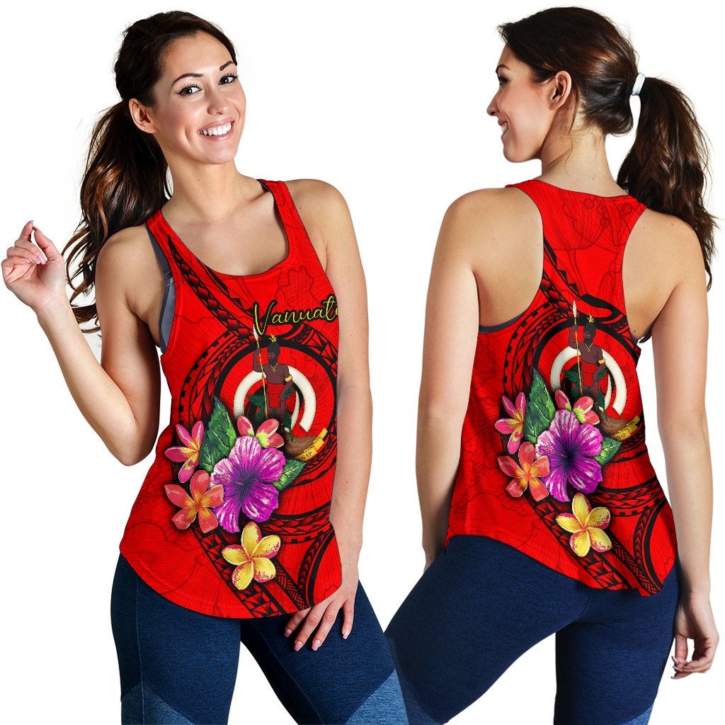 Vanuatu Polynesian Women's Racerback Tank - Floral With Seal Red - Polynesian Pride