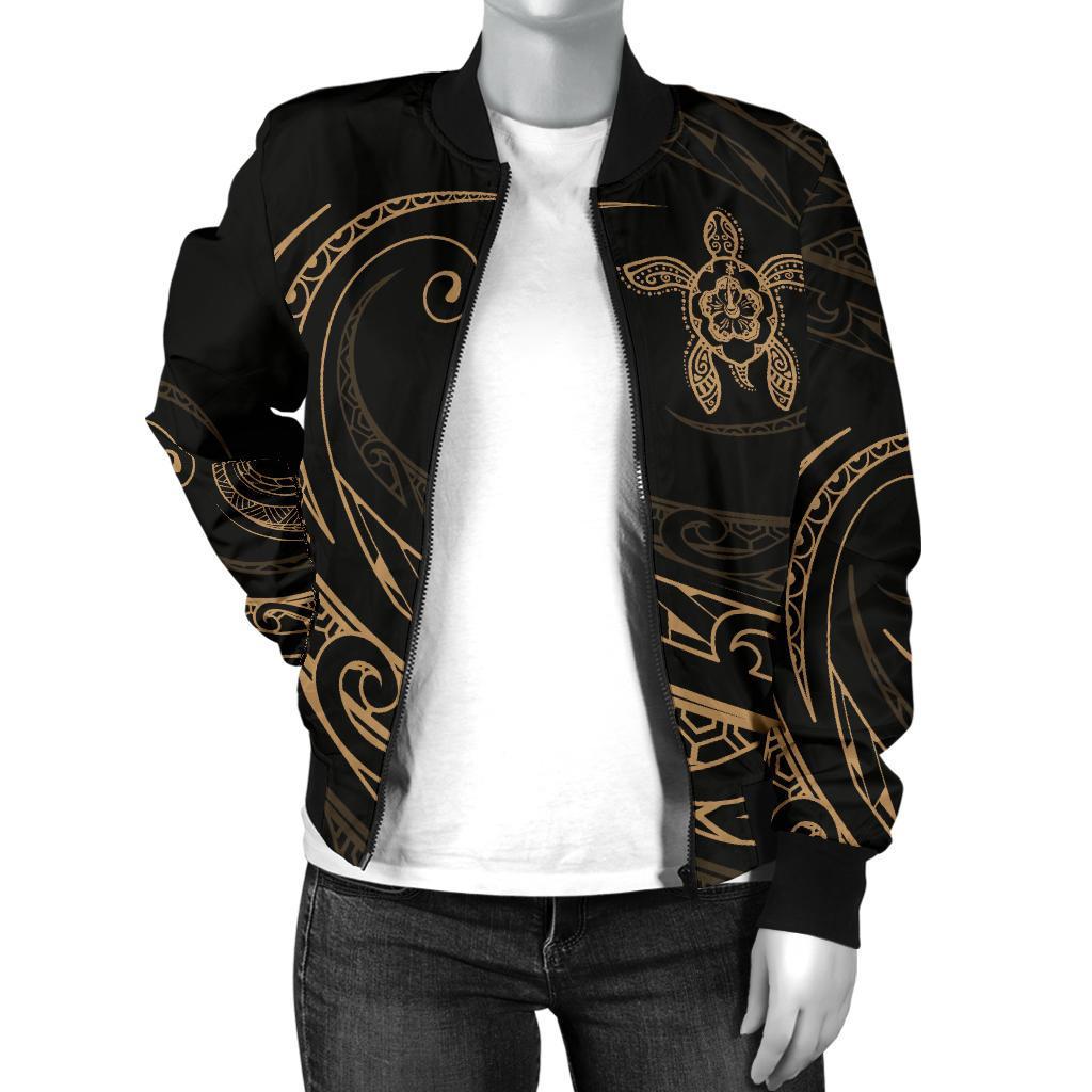 Hawaii Turtle Polynesian Women's Bomber Jacket - Gold - Frida Style - Polynesian Pride