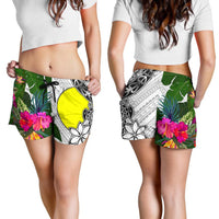 Palau Women's Short White - Turtle Plumeria Banana Leaf - Polynesian Pride
