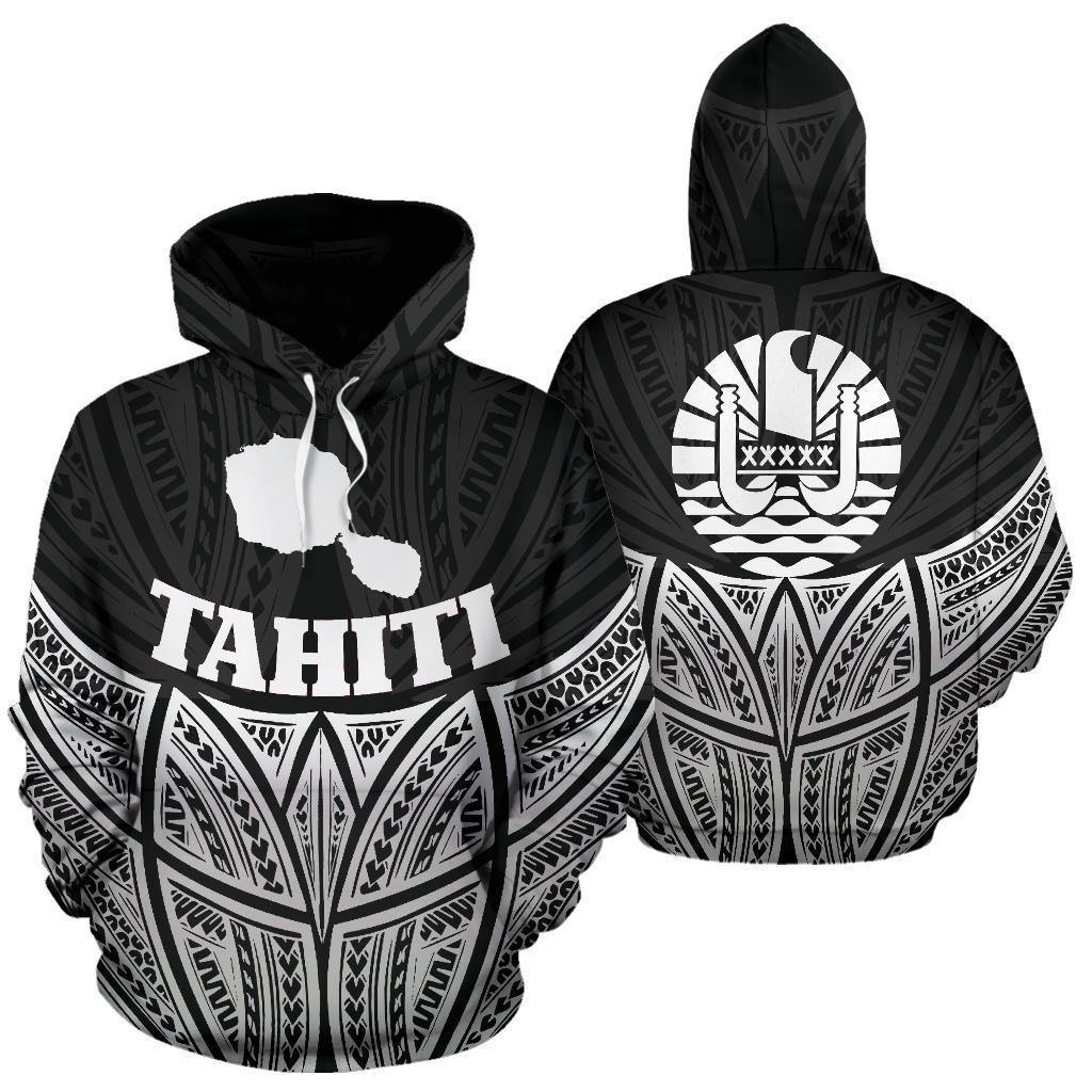 Tahiti Polynesian Hoodie Black Pride Map nd Seal Unisex Black - Polynesian Pride