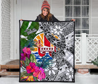 Tahiti Premium Quilt White - Turtle Plumeria Banana Leaf - Polynesian Pride