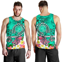 Hawaii Men's Tank Top - Turtle Plumeria Polynesian Tattoo Turquoise Color - Polynesian Pride