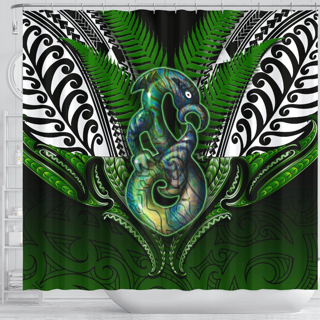 Manaia Mythology Shower Curtain Silver Fern Maori Tattoo - Polynesian Pride