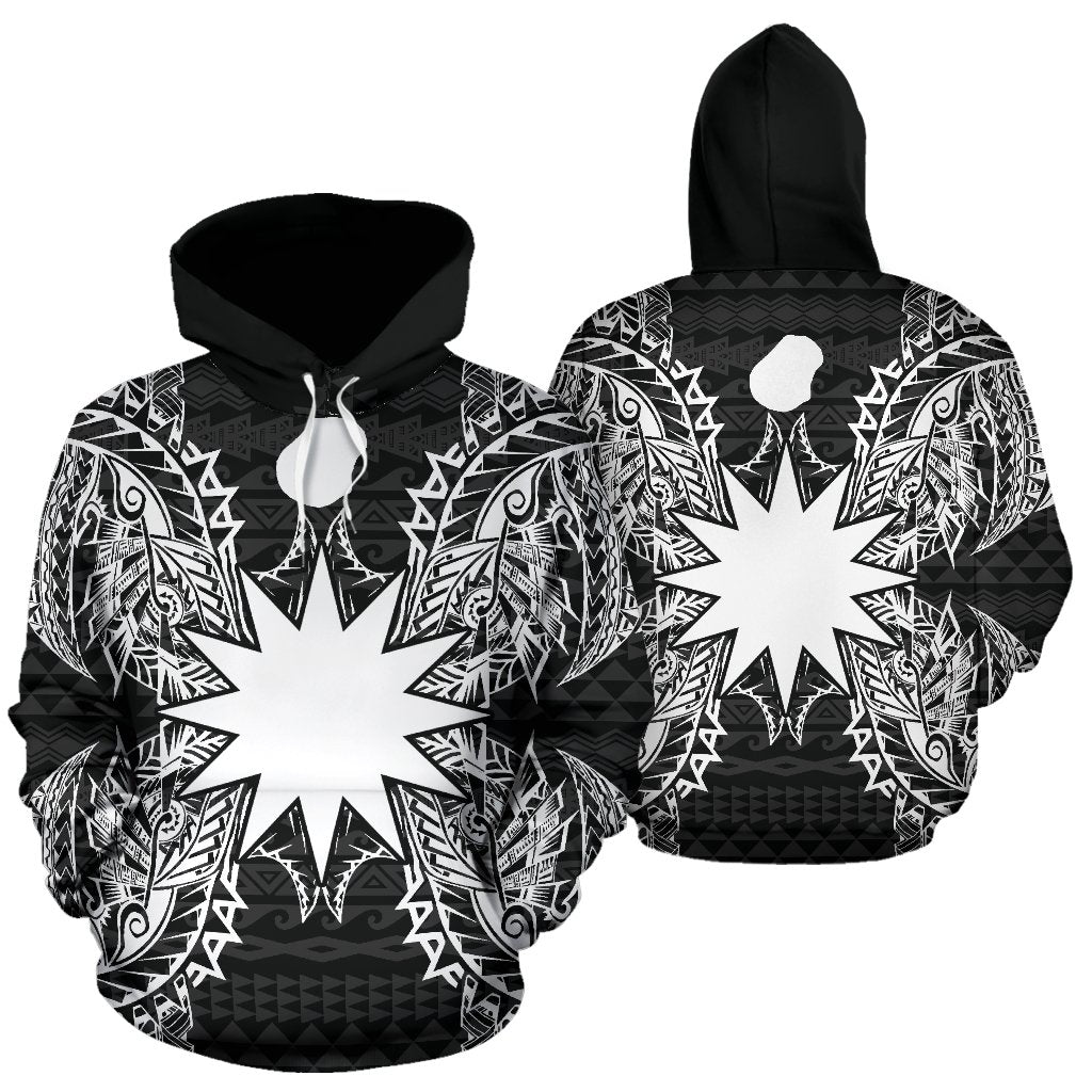Nauru Polynesian ll Over Hoodie Map Black Unisex Black - Polynesian Pride