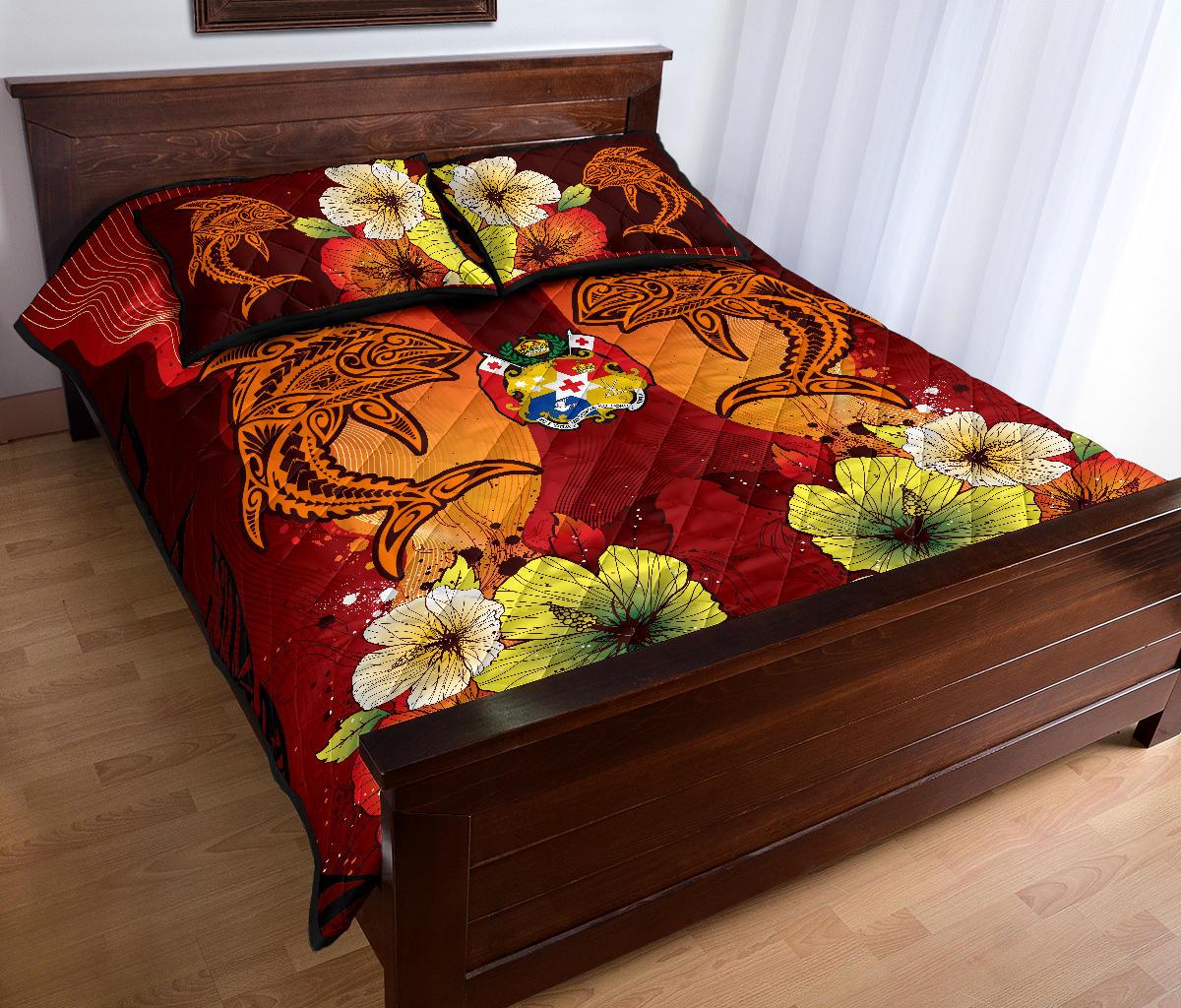 Tonga Quilt Bed Sets - Tribal Tuna Fish Black - Polynesian Pride
