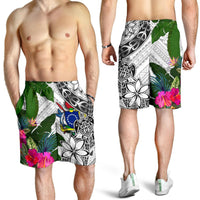 Cook Islands Men's Short White - Turtle Plumeria Banana Leaf - Polynesian Pride