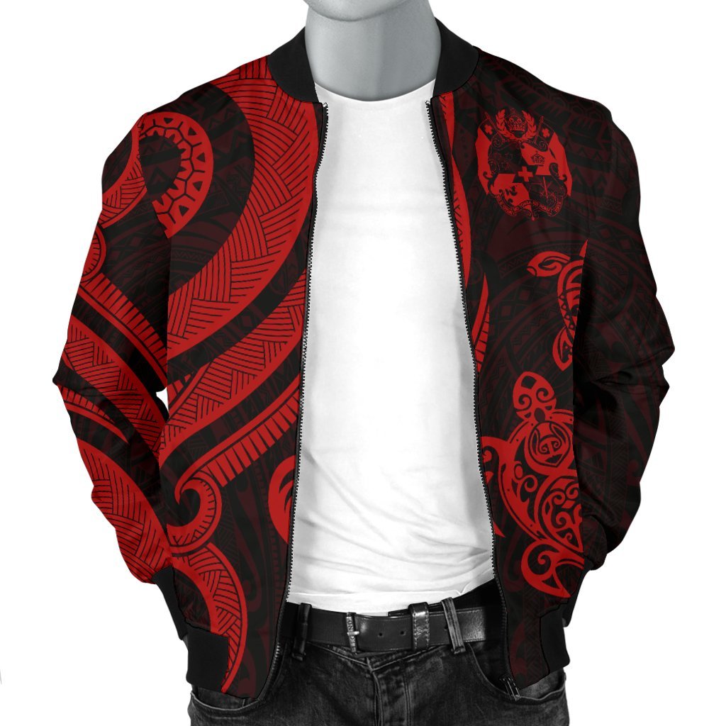 Tonga Polynesian Men Bomber Jacket - Red Tentacle Turtle - Polynesian Pride