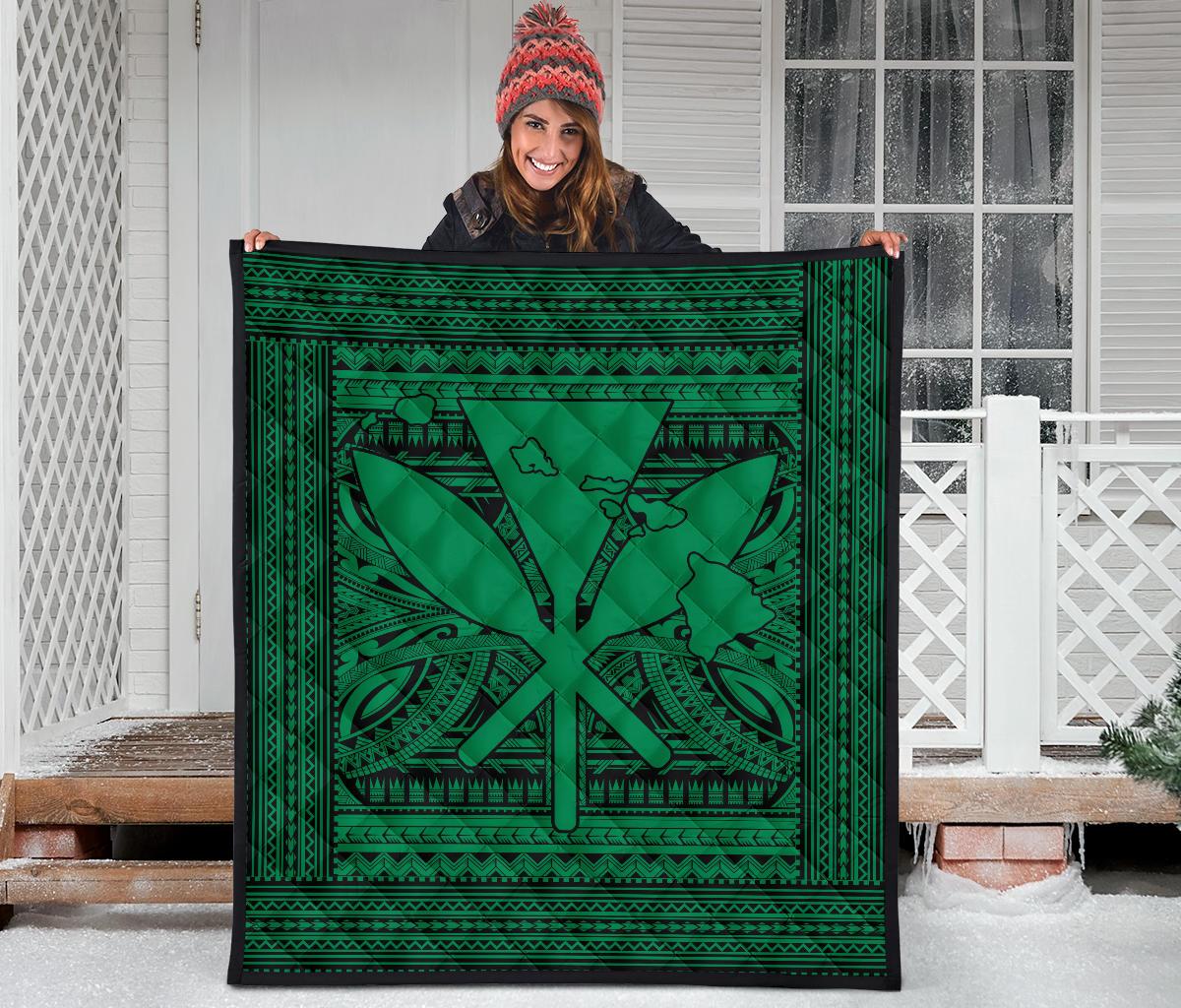 Hawaii Polynesian Kanaka Maoli Premium Quilt Green - Polynesian Pride