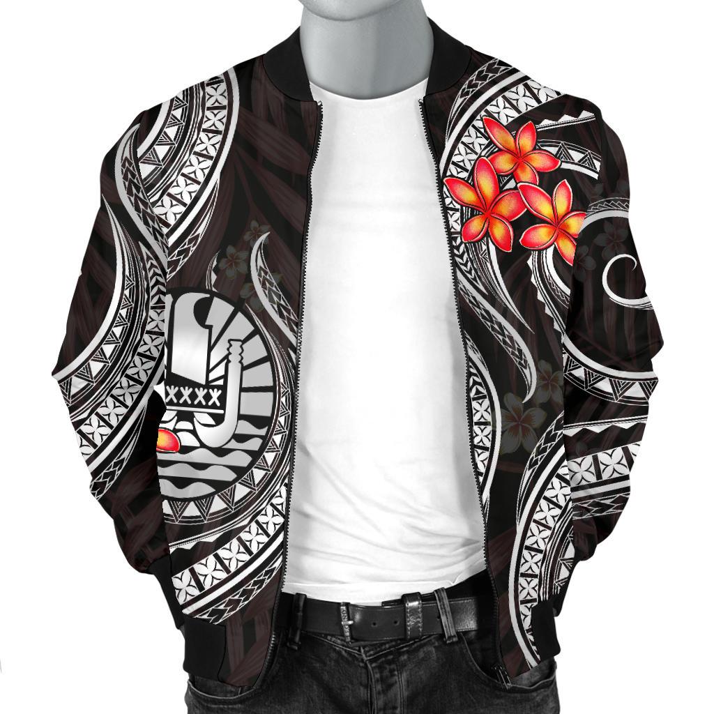 Tahiti Polynesian Men Bomber Jacket - White Plumeria - Polynesian Pride
