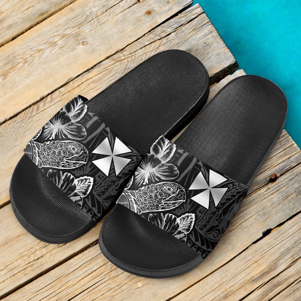 Wallis And Futuna Sandals - Turtle Hibiscus Pattern Black - Polynesian Pride