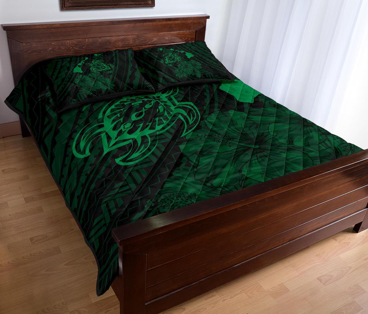 Hawaii Sea Turtle Is Swimming Toward Quilt Bed Set Green - Polynesian Pride
