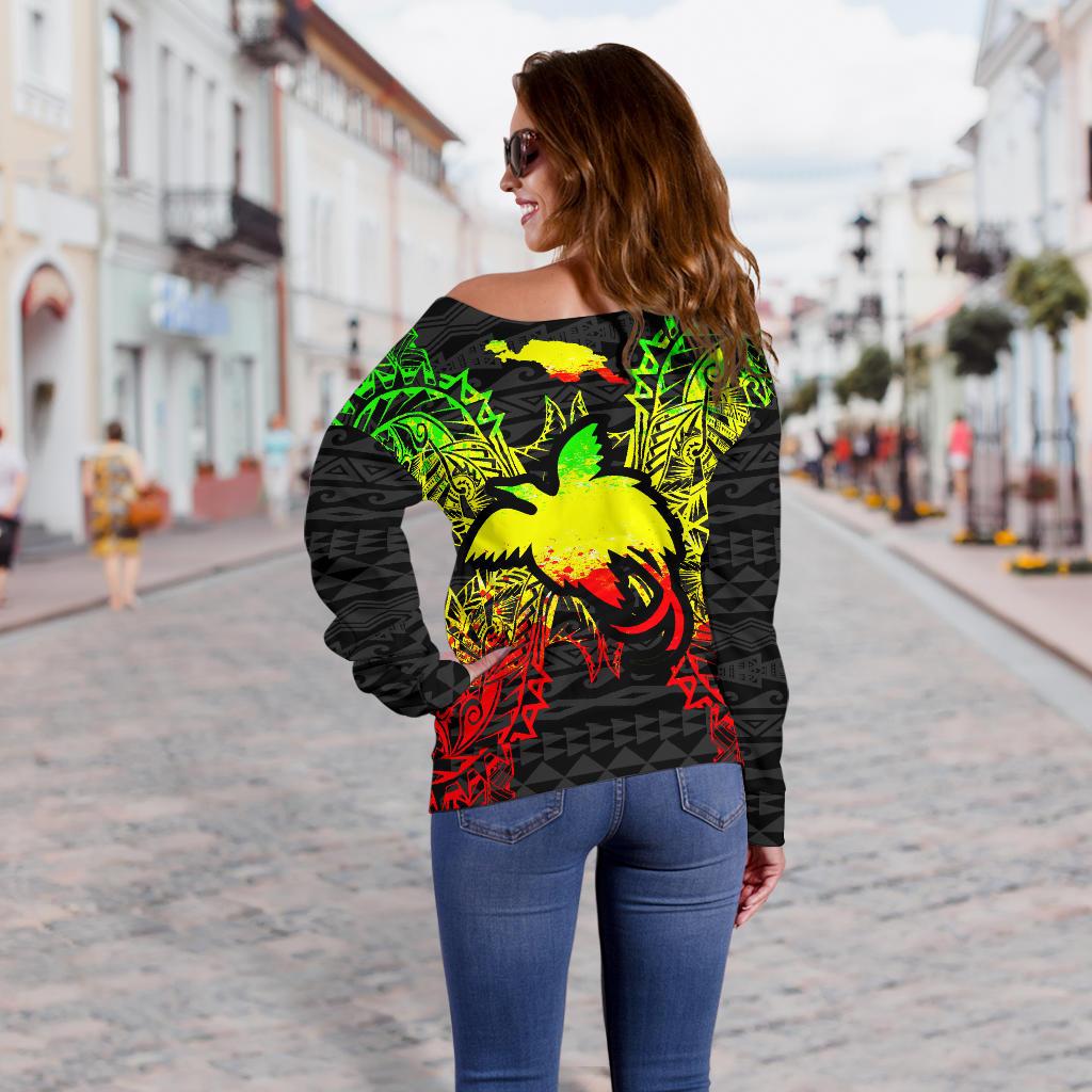 Papua New Guinea Polynesian Shoulder Sweater Map Reggae - Polynesian Pride