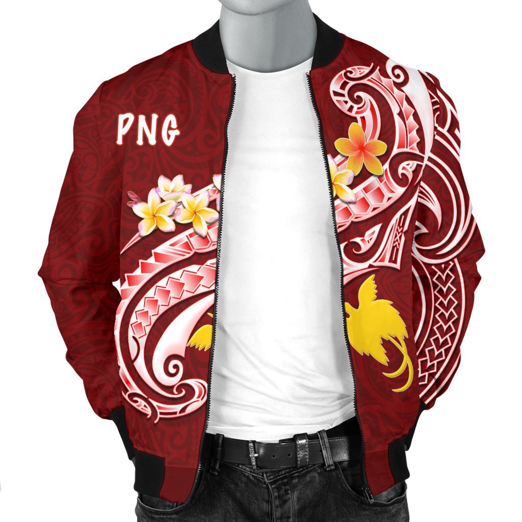 Papua New Guinea Men's Bomber Jacket - PNG Seal Polynesian Patterns Plumeria - Polynesian Pride