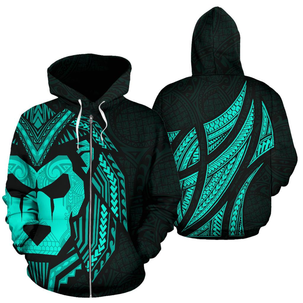 Sua Lions Pride Polynesian Warrior Zip up Hoodie Emerald Color Unisex Blue - Polynesian Pride