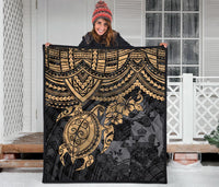 Tonga Polynesian Premium Quilts - Tonga Coat Of Arms & Golden Turtle Hibiscus - Polynesian Pride