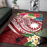 Nauru Polynesian Area Rug - Summer Plumeria (Red) - Polynesian Pride