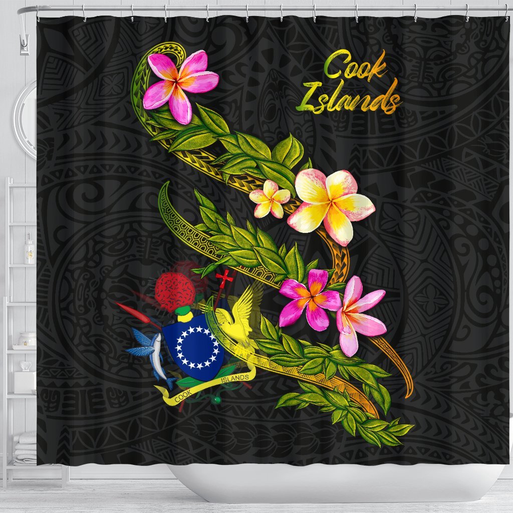 Cook Islands Polynesian Shower Curtain - Plumeria Tribal - Polynesian Pride