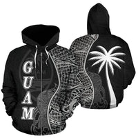 Guam Polynesian Zip up Hoodie Coconut Tree Black Unisex Black - Polynesian Pride