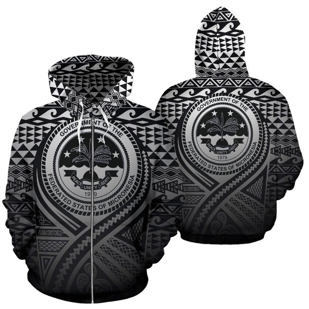 Federated States of Micronesia All Over Zip up Hoodie Lift up Black Unisex Black - Polynesian Pride