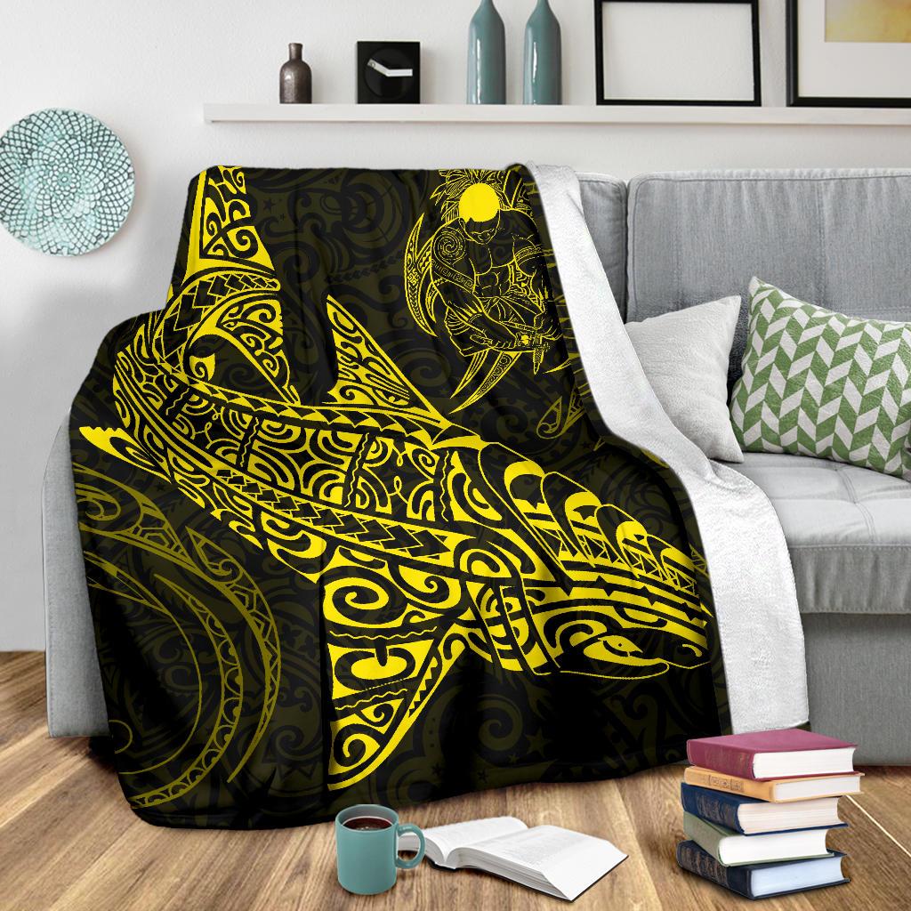 Shark Polynesian Blanket - Polynesian Tattoo Yellow - Polynesian Pride