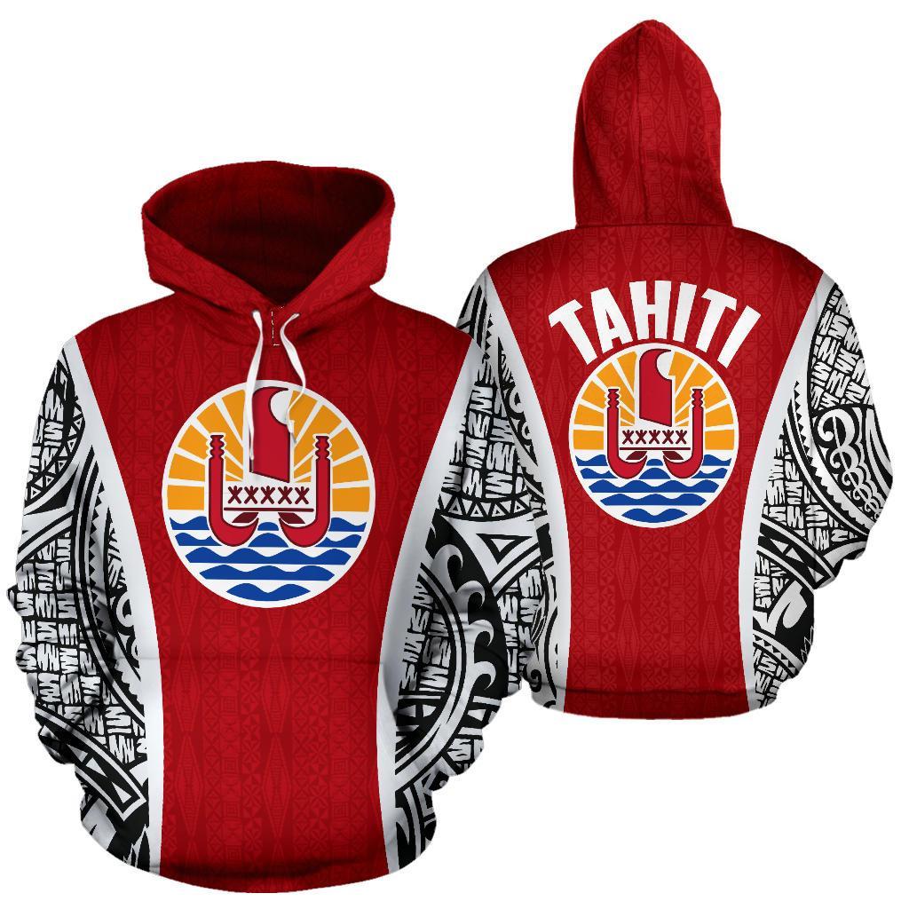 Tahitian Hoodie Tahiti Coat of Arms Polynesian Tattoo Unisex White - Polynesian Pride
