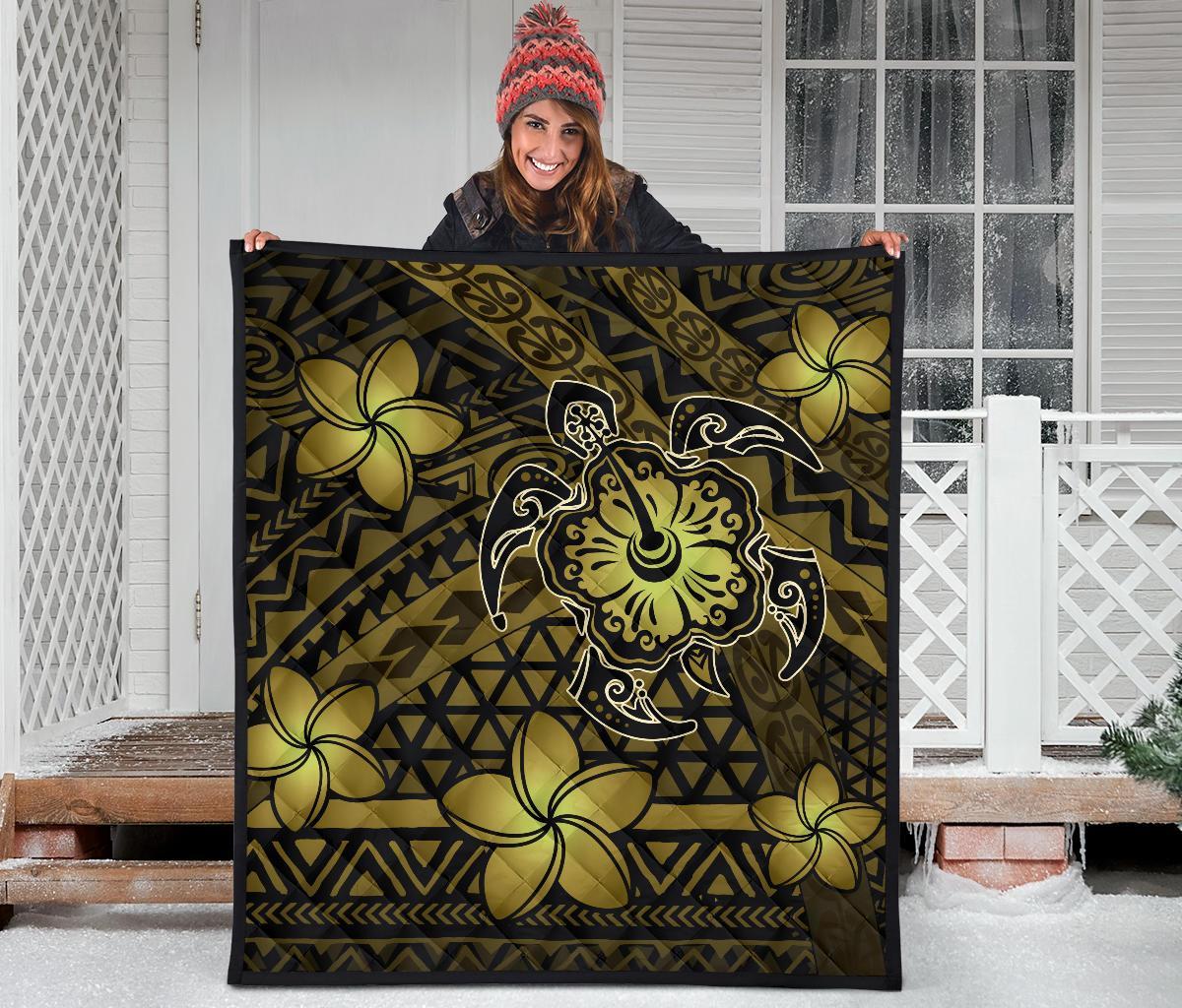 Hawaii Mix Polynesian Turtle Plumeria Premium Quilt - AH - Nick Style - Yellow - Polynesian Pride