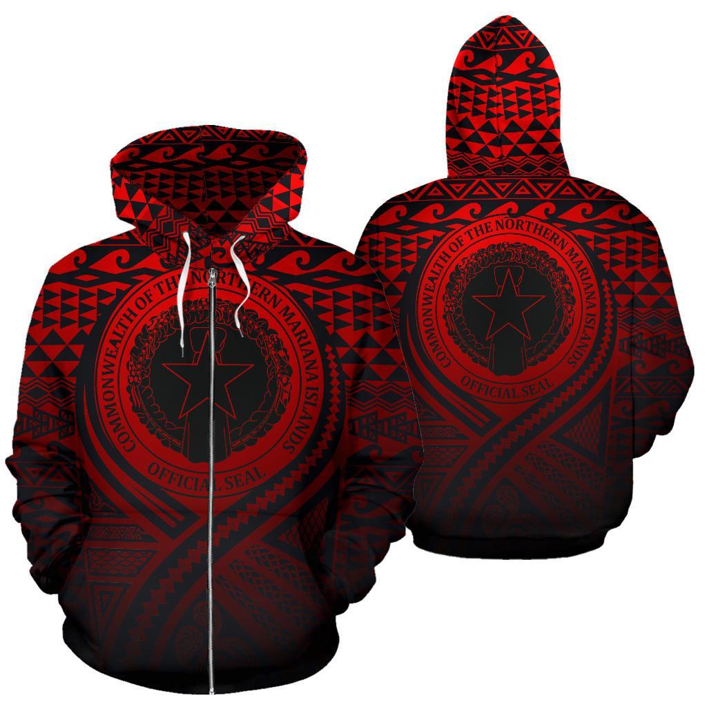 Northern Mariana Islands All Over Zip up Hoodie Lift up Red Unisex Red - Polynesian Pride