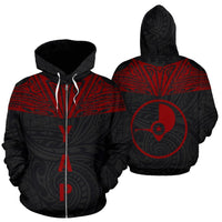 Yap All Over Zip up Hoodie Red Neck Style Unisex Red - Polynesian Pride