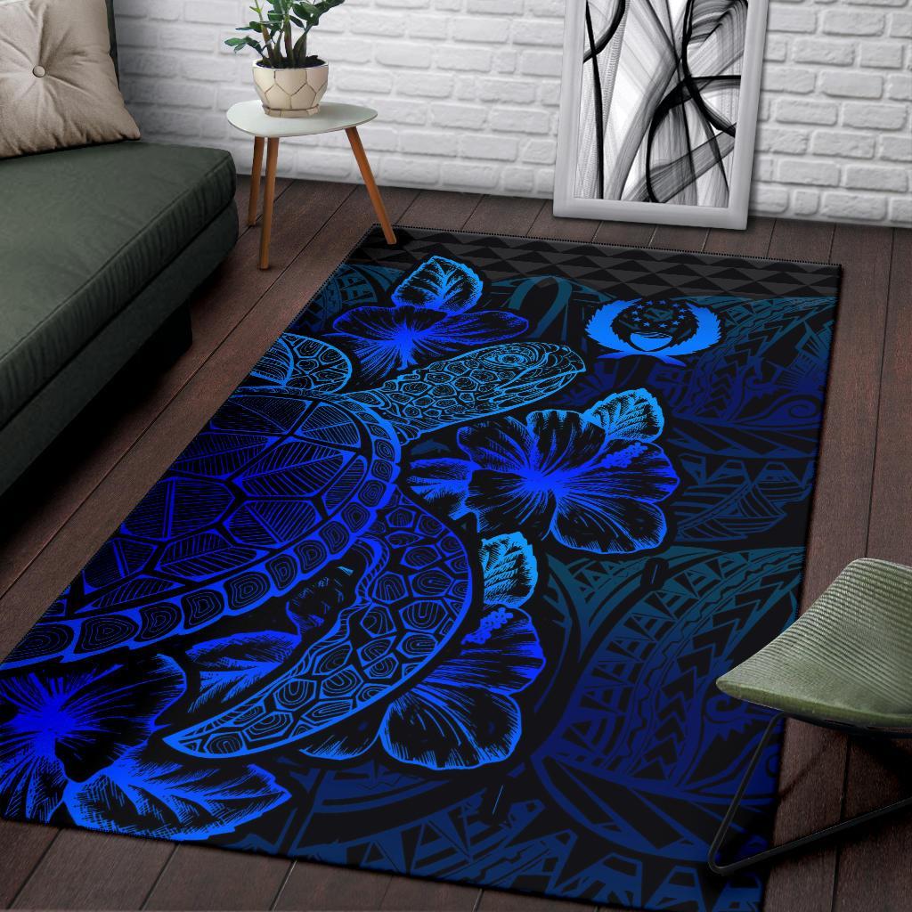 Pohnpei Area Rugs Turtle Hibiscus Blue - Polynesian Pride