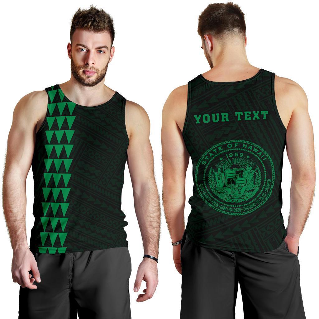 Hawaii Kakau Polynesian Coat Of Arms Personalized Men's Tank Top - Green Green - Polynesian Pride