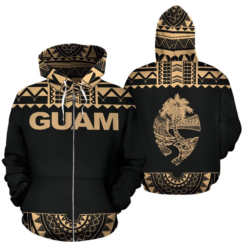 Guam All Over Zip up Hoodie Polynesian Gold Version Unisex White - Polynesian Pride