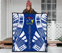 Cook Islands Premium Quilt - Cook Islands Polynesian White Tattoo (Blue) - Polynesian Pride