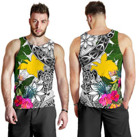 Papua New Guinea Men's Tank Top White - Turtle Plumeria Banana Leaf - Polynesian Pride