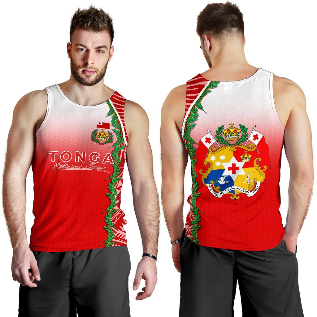Tonga Men's Tank Top - Ocean Waves Red - Polynesian Pride