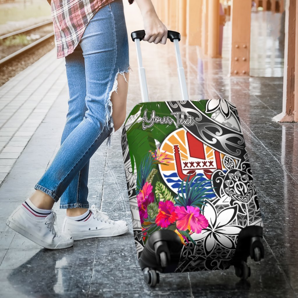 Tahiti Custom Personalised Luggage Covers White - Turtle Plumeria Banana Leaf - Polynesian Pride