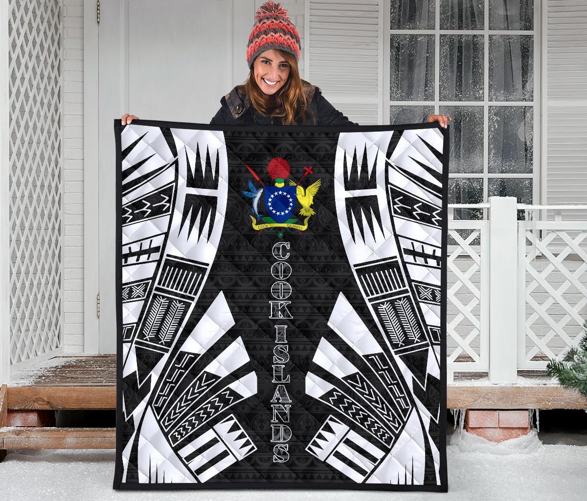 Cook Islands Premium Quilt - Cook Islands Polynesian White Tattoo (Black) - Polynesian Pride