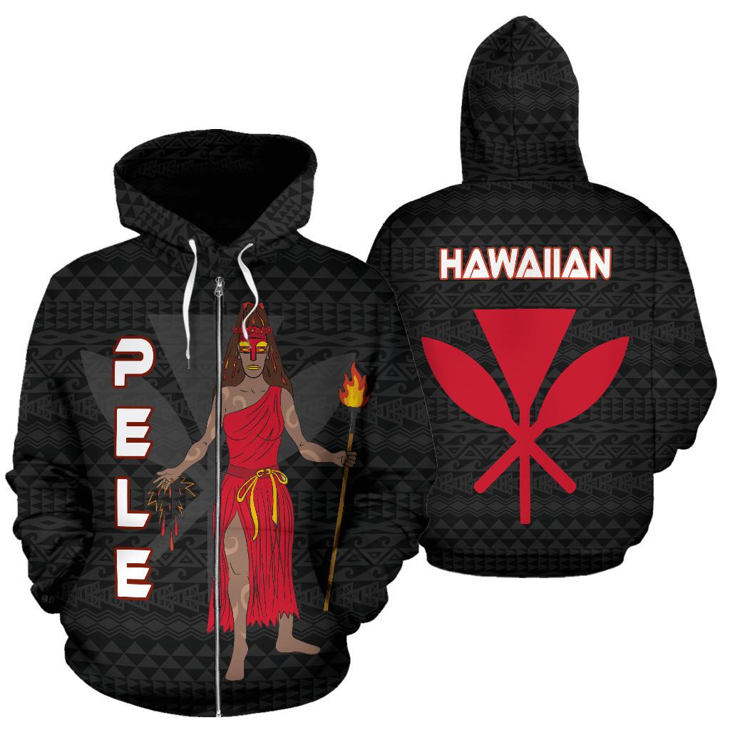 Polynesian Hawaii Zip up Hoodie Pele Hawaiian God of the Myths and Legends Unisex Black - Polynesian Pride
