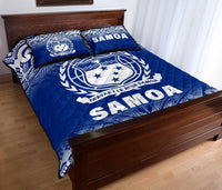 Samoa Quilt Bed Set - Samoa Coat Of Arms Polynesian Tattoo Blue Fog White Version - Polynesian Pride